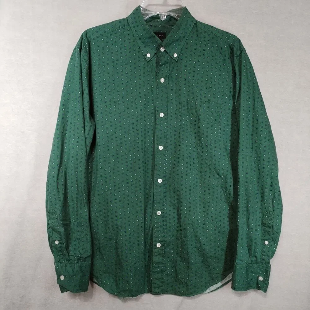 J Crew Men's Large Shirt Green Mini Floral Long Sleeve Casual Button Down Geo
